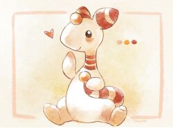  ampharos black_eyes blush bright_pupils brown_eyes closed_mouth forehead_jewel full_body heart no_humans pokemon pokemon_(creature) sitting smile solo tail tansho white_pupils 