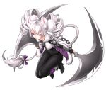  1girl animal_ears drill_hair dual_wielding elin full_body holding long_hair nipuni non-web_source pom_pom_(clothes) reaper_(tera_online) scythe solo tera_online transparent_background tumblr_username twin_drills violet_eyes web_address 