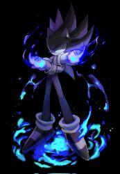  1boy animal_nose artist_name blue_eyes blue_fur dark_sonic fire furry furry_male gloves highres looking_at_viewer male_focus red_footwear shoes simple_background solo sonic_(series) sonic_the_hedgehog sonic_x usa37107692 white_gloves 