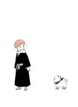  bell black_wings bleach burn_the_witch choko_egg crossover dog full_body highres hood hoodie kurosaki_kazui looking_at_another open_mouth orange_hair osushi_(burn_the_witch) plaid short_hair standing white_legwear wings zouri 