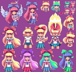  6+girls alternate_costume alternate_hair_color alternate_hair_length alternate_hairstyle angry animal_ear_hairband animal_ears aqua_sailor_collar aqua_skirt aqua_sleeve_cuffs arms_at_sides black_eyes blonde_hair blue_bow blue_buruma blue_eyes blue_hair blue_jacket blue_ribbon blue_skirt blue_sleeves blush_stickers bow breasts buruma cat_ear_hairband cat_ears chibi clenched_hands closed_mouth collar collared_shirt concept_art cowboy_shot cropped_jacket curly_sidelocks disney dual_persona earrings facing_viewer fake_animal_ears frown giffany gravity_falls green_bow green_eyes green_hair green_ribbon green_skirt gym_uniform hair_bow hair_over_one_eye hairband half_updo halo happy head_tilt heart heart_earrings horizontal-striped_clothes horizontal-striped_sleeve_cuffs jacket jewelry lace-trimmed_bow lace_trim large_bow legs_apart long_hair long_sidelocks long_sleeves looking_at_viewer medium_breasts miniskirt multicolored_ribbon multicolored_sailor_collar multiple_girls no_pupils official_art open_mouth paul_robertson pink_hair pink_jacket pink_sleeves pleated_skirt ponytail production_art purple_background purple_bow purple_ribbon red_bow red_eyes red_hairband red_ribbon red_sailor_collar red_skirt red_sleeve_cuffs ribbon ribbon_cable sailor_collar school_uniform shaded_face sharp_teeth shirt shirt_ribbon short_sleeves sidelocks simple_background single_horizontal_stripe skirt sleeve_cuffs small_pupils smile sprite_art sprite_sheet standing straight-on striped_clothes striped_collar striped_sleeve_cuffs surprised teeth third-party_source upturned_eyes very_long_hair violet_eyes white_collar white_shirt white_sleeves white_stripes white_wings wing_collar wings yellow_bow 