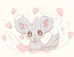  animal_focus appyon_(archangel_ayp) blush brown_eyes commentary_request full_body heart highres looking_at_viewer minccino no_humans pokemon pokemon_(creature) simple_background smile sparkling_eyes standing tail 