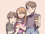  1girl 2boys blonde_hair bow brother_and_sister brothers brown_hair closed_eyes crying_child&#039;s_brother_(fnaf) crying_child_(fnaf) elizabeth_afton five_nights_at_freddy&#039;s food hair_bow holding holding_food ice_cream ice_cream_cone long_hair multiple_boys pink_shirt rhinocerus_(hetalia_e) shirt short_hair siblings smile younger 