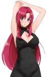  1girl armpits breasts commentary_request covered_navel highres kazami_mizuho large_breasts long_hair looking_at_viewer onegai_teacher parted_lips presenting_armpit redhead sleeveless sleeveless_turtleneck solo teacher turtleneck violet_eyes yoo_tenchi 