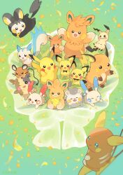  :d ;d absurdres alolan_raichu brown_eyes commentary_request dedenne emolga falling_petals furukawa_raku grass happy highres holding looking_up mimikyu minun morpeko morpeko_(full) no_humans one_eye_closed open_mouth pachirisu pawmi pawmo pawmot petals pichu pikachu plusle pokemon pokemon_(creature) raichu smile standing togedemaru 