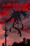  ammunition bird black_plume building bullet chainsaw_man clouds cloudy_sky gun gun_devil_(chainsaw_man) highres horror_(theme) monster night no_humans outdoors power_lines scenery shadow silhouette sinister sky solo tree utility_pole weapon wire 