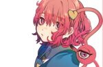  1girl :/ blouse blue_shirt buttons closed_mouth commentary eyes_visible_through_hair from_side hair_between_eyes hair_ornament hair_over_one_eye heart heart_button heart_hair_ornament komeiji_satori looking_at_viewer looking_to_the_side pink_eyes pink_hair portrait shi_chimi shirt simple_background solo third_eye touhou white_background 