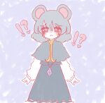  ! !? 1girl ? animal_ears bad_deviantart_id bad_id cookie_(touhou) crying crying_with_eyes_open diamond_(gemstone) dress grey_dress grey_hair heart highres jewelry layered_clothes layered_dress long_sleeves melansoda mouse_ears nazrin necklace nyon_(cookie) red_eyes tears touhou 