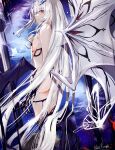  1girl ass breasts dragon_girl fairy_knight_lancelot_(fate) fairy_knight_lancelot_(final_ascension)_(fate) fate/grand_order fate_(series) highres long_hair sideboob solo umami_pineapple very_long_hair violet_eyes white_hair wings 
