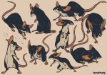  animal animal_ears black_eyes brown_background brown_tail closed_mouth english_commentary full_body limited_palette looking_at_viewer mouse mouse_ears mouse_tail multiple_views murayama_ryouta original simple_background solid_circle_eyes tail 