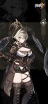 black_shorts blue_eyes boots breasts brown_footwear brown_headwear hand_on_hip highres honkai_(series) honkai_impact_3rd large_breasts light_green_hair long_hair looking_at_viewer official_art shorts standing steampunk thigh-highs thigh_boots vill-v 