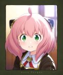  1girl absurdres ahoge anya_(spy_x_family) character_name eden_academy_uniform green_eyes hair_ornament highres kazuma_muramasa looking_at_viewer pink_hair school_uniform short_hair solo spy_x_family upper_body 