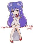  1girl apple-boy bell chibi chinese_clothes full_body jingle_bell purple_hair ranma_1/2 red_footwear shampoo_(ranma_1/2) solo violet_eyes 