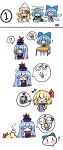  !? +++ 5girls absurdres anger_vein antennae aqua_hair blonde_hair blue_bow blue_dress blue_hair blue_headwear blush_stickers bomb_item_(touhou) bow butterfly_wings capelet chair chaleu cirno closed_eyes desk detached_wings dress eternity_larva fairy flying_sweatdrops green_dress hair_between_eyes hair_bow hair_ribbon hat heart highres ice ice_wings kamishirasawa_keine leaf leaf_on_head lily_white long_hair long_sleeves multicolored_clothes multicolored_dress multiple_girls open_mouth puffy_short_sleeves puffy_sleeves red_ribbon ribbon rumia school_chair school_desk short_hair short_sleeves signature simple_background smile tokin_hat touhou white_background white_capelet white_dress white_headwear wings 