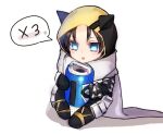  1girl absurdres apex_legends bangs black_hair blue_eyes chibi eyebrows_behind_hair highres holding hood hood_up official_alternate_costume open_mouth parted_bangs scarf serinoki shadow sitting solo speech_bubble void_prowler_wraith white_background white_scarf wraith_(apex_legends) 