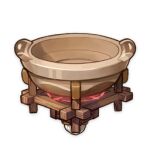 artist_request commentary english_commentary game_cg genshin_impact grown_theme item_focus lowres no_humans official_art portable_stove pot pottery still_life stove third-party_source transparent_background wood 