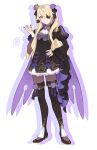  alternate_costume black_dress black_footwear black_ribbon blonde_hair boots commentary dress english_commentary enosst eyepatch fischl_(genshin_impact) full_body genshin_impact green_eyes hair_ribbon hand_on_hip highres juliet_sleeves long_hair long_sleeves puffy_sleeves purple_nails ribbon smile thigh-highs thigh_boots two_side_up wide_sleeves 