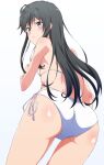  absurdres ahoge ass back bangs bikini black_hair blue_eyes breasts eyebrows_visible_through_hair highres looking_at_viewer looking_back parted_lips shou937 side-tie_bikini sideboob simple_background small_breasts standing swimsuit thighs white_background white_bikini yahari_ore_no_seishun_lovecome_wa_machigatteiru. yukinoshita_yukino 