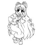  1girl animated animated_gif bangs bow eyebrows_visible_through_hair fujiwara_no_mokou full_body hair_bow hakama heaven-moon japanese_clothes long_hair long_sleeves lowres monochrome one_knee open_mouth shirt shoes smile solo spinning touhou very_long_hair 