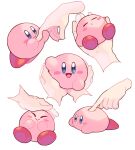  :d blue_eyes closed_eyes closed_mouth disembodied_limb headpat kirby kirby_(series) looking_at_viewer multiple_views mutekyan open_mouth simple_background sleeping smile solo_focus white_background 