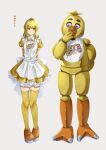  1girl animal_robot apron bib blonde_hair chica five_nights_at_freddy&#039;s furry furry_female highres maid maid_apron personification pizzanunko2 robot short_hair smile thigh-highs violet_eyes white_apron 