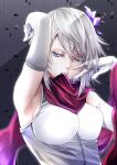  biting_clothes fanart female hair_flower looking_at_viewer pixiv roda_(tegami_bachi) scarf scarf_pull solo tegami_bachi violet_eyes white_gloves white_hair white_outfit 