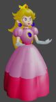 1990s_(style) 1girl 3d artist_request bangs black_background blonde_hair blue_eyes brooch crown dress earrings high_heels jewelry long_dress long_hair looking_up non-web_source pink_dress princess_peach retro_artstyle solo super_mario_bros.