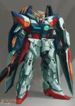 absurdres aqua_eyes english_commentary grey_background gun gundam gundam_wing highres holding holding_gun holding_shield holding_weapon looking_ahead mecha mechanical_wings mobile_suit no_humans science_fiction shield sky_(sky_sheno) solo standing v-fin weapon wing_gundam wing_gundam_zero wings