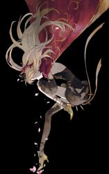  1girl absurdres black_thighhighs black_tiara blonde_hair cape closed_eyes ereshkigal_(fate) fate/grand_order fate_(series) flower highres long_hair mimulishizi petals pink_flower pink_petals red_cape single_thighhigh solo space_ereshkigal_(fate) thigh-highs tiara twintails 