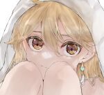  1v013e aether_(genshin_impact) blonde_hair earrings genshin_impact highres jewelry long_hair looking_at_viewer male_focus single_earring smile white_background yellow_eyes 