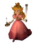 1girl 3d artist_request bangs blonde_hair blue_eyes brooch candle crown dress earrings high_heels highres jewelry long_dress long_hair mario_party mario_party_3 non-web_source pink_dress princess_peach retro_artstyle solo super_mario_bros.