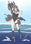  30-06 adapted_turret alternate_costume animal_ears belt black_legwear black_leotard blue_neckerchief blue_sky breasts cannon covered_navel detached_collar eyebrows_visible_through_hair fake_animal_ears full_body gloves hair_between_eyes highres kantai_collection kneehighs leotard machinery medium_breasts neckerchief ocean open_mouth oyashio_(kancolle) playboy_bunny rabbit_ears sky smile smokestack strapless strapless_leotard torpedo_launcher torpedo_tubes turret water white_gloves wrist_cuffs 