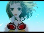  close collar face goggles green_eyes green_hair gumi letterbosed open_mouth vocaloid wallpaper wind 