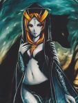  cape cleavage dress jewelry long_hair midna pointy_ears red_eyes red_hair shadow the_legend_of_zelda tiara twilight_princess wolf wolf_link 