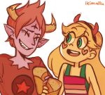  1boy 1girl blonde_hair blue_eyes couple horns redhead star_butterfly star_vs_the_forces_of_evil tom_lucitor 