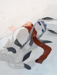  animal_focus blue_eyes closed_mouth commentary day glaceon highres horezai lying no_humans on_side outdoors pokemon pokemon_(creature) red_scarf scarf snow solo 