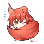  1girl ;o animal_ears arknights blush brown_eyes chibi ear_tag flametail_(arknights) looking_at_viewer nemesis_gx one_eye_closed redhead simple_background sleep_bubble solo squirrel_ears squirrel_girl squirrel_tail tail twitter_username white_background 