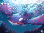  absurdres air_bubble black_sclera blurry bubble colored_sclera commentary_request highres kyogre luvdisc manaphy no_humans pokemon pokemon_(creature) riding riding_pokemon signature underwater yellow_eyes yuki_nagisaa 