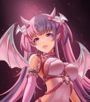  1girl artist_name backless_outfit breasts choker demon_girl demon_horns demon_tail demon_wings dress elbow_gloves eyebrows_visible_through_hair fibox frilled_choker frills gloves hair_ornament head_wings heart heart_hair_ornament highres horns ironmouse long_hair looking_at_viewer medium_breasts multicolored_hair pink_hair pointy_ears purple_hair smile streaked_hair tail twintails virtual_youtuber vshojo white_dress white_gloves wings 