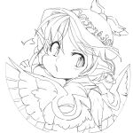  1girl animal_ears bird_ears bird_wings blush dress earrings eyebrows_visible_through_hair fingernails greyscale index_finger_raised ini_(inunabe00) jewelry long_fingernails monochrome mystia_lorelei parted_lips sharp_fingernails short_hair simple_background single_earring sketch solo touhou white_background winged_hat wings 
