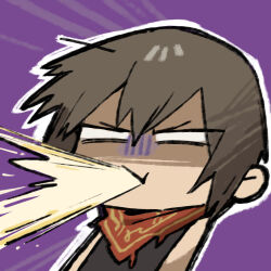  1boy artist_request brown_hair chibi chibi_only chinese_commentary girls'_frontline_neural_cloud girls_frontline lowres official_art outline penumbra_(neural_cloud) scarf second-party_source solid_eyes solo spit_take spitting white_outline 