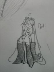  black_boots black_gloves boots cheese_hair gloves long_hair mad_scientist monster_girl mother_agony mozzarella_(mother_agony) one_eye_covered original pizza_tower sketch smile smug toon_(style) traditional_media 