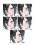  1girl annoyed azur_lane black_hair blush commentary_request confused embarrassed expression_chart eyebrows_visible_through_hair hair_over_one_eye happy highres multiple_views nuae5elll open_mouth portrait slit_pupils solo tearing_up ulrich_von_hutten_(azur_lane) yellow_eyes younger 