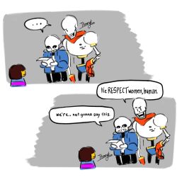 1:1 1other 2025 2boys 2d 2koma ambiguous_gender armor artist_name black_shorts blue_jacket blue_shirt blue_shorts brothers brown_hair cape child comic commentary digital_media duo english_commentary english_text frisk_(undertale) gloves grey_background height_difference highres holding holding_paper hood hood_down hooded_jacket human humanoid jacket male male_focus male_only monster monster_boy multiple_boys open_clothes open_jacket paper papyrus_(undertale) pink_stripes red_cape red_gloves sans_(undertale) shirt short_hair shorts siblings signature skeleton speech_bubble striped_shirt striped_shorts t1mmytim teeth text two-tone_background undead undertale utdr_(toby_fox) white_armor white_background white_shirt white_stripes