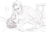 2men artemy_burakh bachelor bandages bracelet daniil_dankovsky embrace eye_contact greyscale hand_on_another&#039;s_cheek haruspex injury jewelry laying_down laying_on_person magicky-hands on_back on_bed on_stomach pathologic pathologic_2 short_hair sketch sweater tank_top