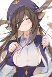 1girl animal_ears breasts brown_hair closed_eyes closed_mouth highres large_breasts long_hair mikozin sideboob smile solo upper_body 