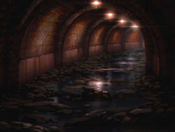 artist_request brick_wall ceiling_light dark game_cg indoors light_rays magia_record:_mahou_shoujo_madoka_magica_gaiden mahou_shoujo_madoka_magica no_humans official_art rock scenery sewer stream 