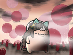  animal_ears beret bow braid brown_hair brown_sky closed_eyes closed_mouth clouds goma_(gomasamune) hair_bobbles hair_bow hair_ornament hat highres hokko_tarumae_(umamusume) horse_ears horse_tail long_hair multicolored_hair outdoors solo standing star_(symbol) striped_bow tail twitter_username two-tone_hair umamusume unlimited_blade_works_(reality_marble) very_long_hair white_hair white_hat yoitomake_(food) 