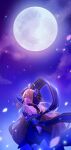  1girl absurdres ahoge arms_behind_back bare_shoulders blonde_hair closed_eyes dragalia_lost eyebrows_visible_through_hair fake_horns full_moon hair_ornament highres horns long_hair moon night night_sky own_hands_together sky sleeveless smile solo suiren_drgl teeth very_long_hair zena_(dragalia_lost) 