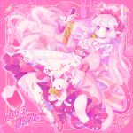  1girl animal_ears apron cat cat_day cat_ears cat_girl cat_tail holding holding_knife knife komusun long_hair original pink_eyes pink_theme stuffed_animal stuffed_toy tail very_long_hair white_hair 